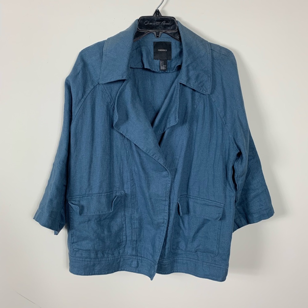 Blue dressy jacket snap button forever 21